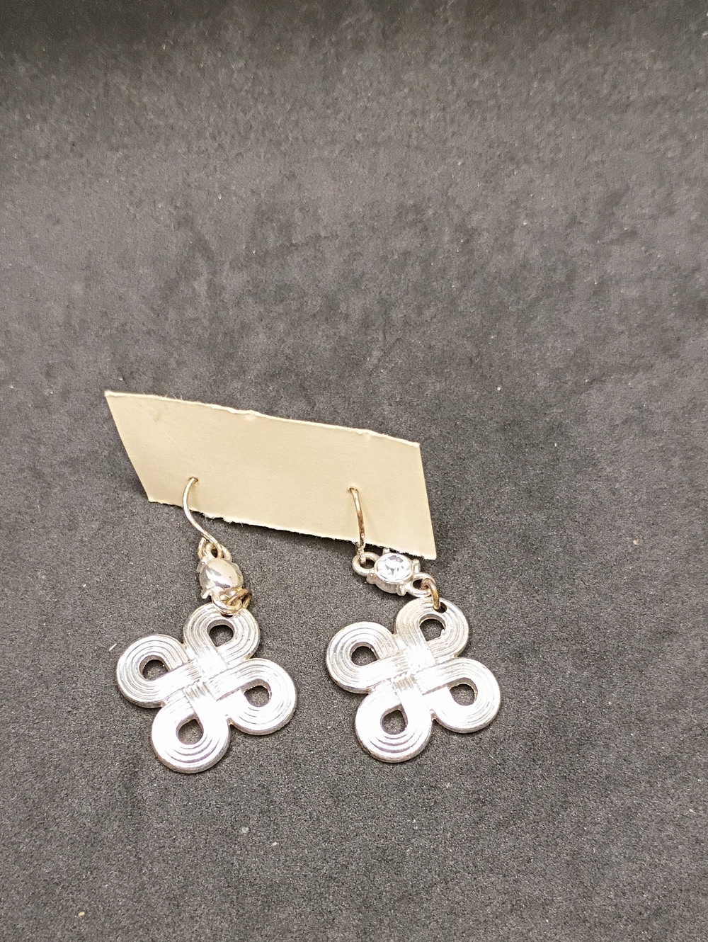 Silver Floral Loop Dangle Earrings with Clear Accent